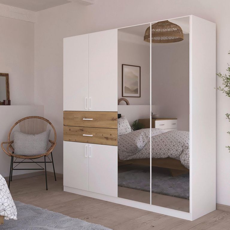 Rauch Maika 181cm 6 Door Combi Wardrobe - H 197cm - Alpine White and Artisan Oak