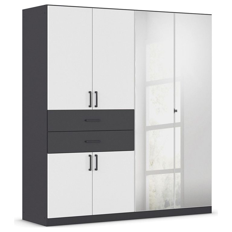 Rauch Maika 181cm 6 Door Combi Wardrobe - H 197cm - Metallic Dark Grey and Alpine White