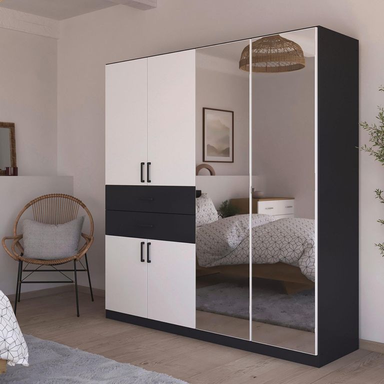 Rauch Maika 181cm 6 Door Combi Wardrobe - H 197cm - Metallic Dark Grey and Alpine White