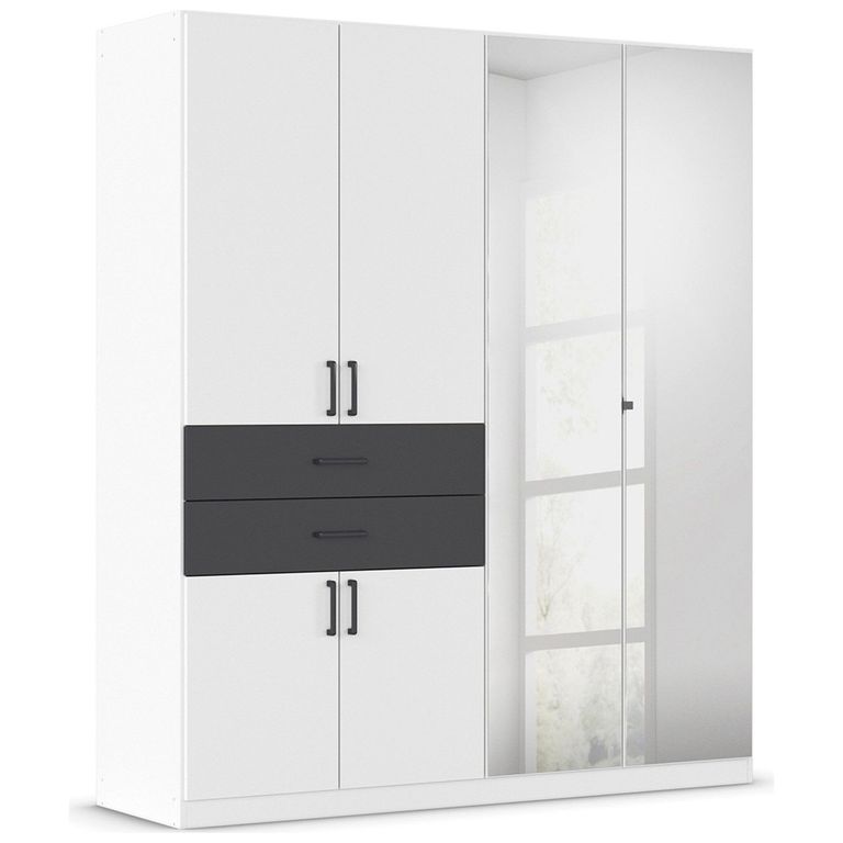 Rauch Maika 181cm 6 Door Combi Wardrobe - H 210cm - Alpine White and Metallic Dark Grey