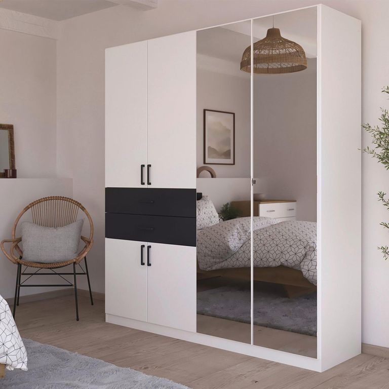 Rauch Maika 181cm 6 Door Combi Wardrobe - H 210cm - Alpine White and Metallic Dark Grey