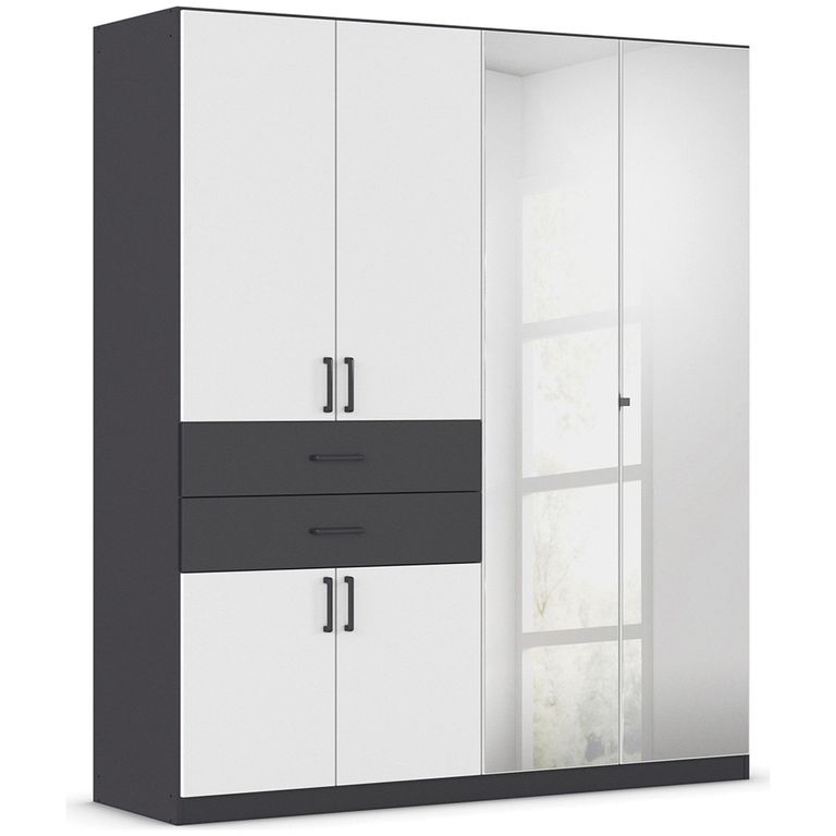 Maika Wardrobe - 181cm - 6 Door - Combi - H210cm - Metallic Dark Grey & Alpine White