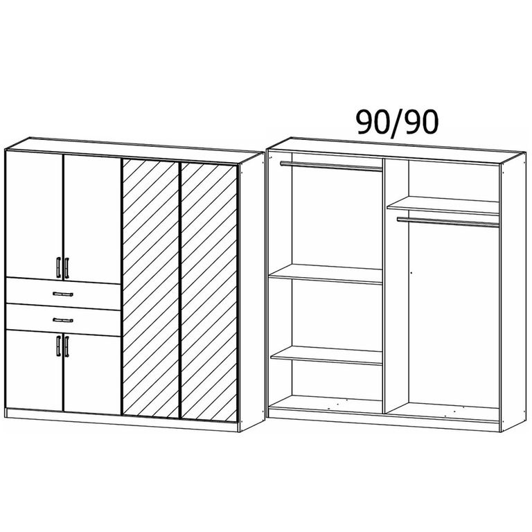Maika Wardrobe - 181cm - 6 Door - Combi - H210cm - Metallic Dark Grey & Alpine White