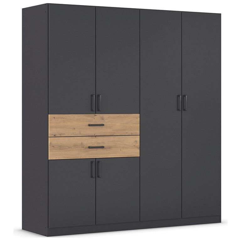 Rauch Maika 181cm 6 Door Wardrobe - H 197cm - Metallic Dark Grey and Artisan Oak