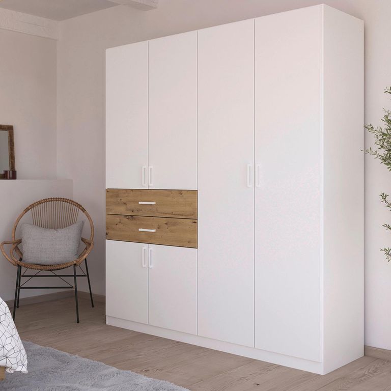 Maika Wardrobe - 181cm - 6 Door - H210cm - Alpine White & Artisan Oak