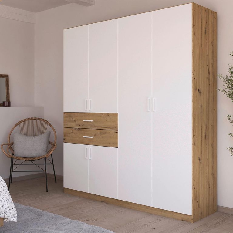Maika Wardrobe - 181cm - 6 Door - H210cm - Artisan Oak & Alpine White