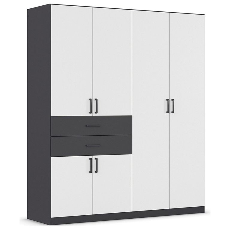 Maika Wardrobe - 181cm - 6 Door - H210cm - Metallic Dark Grey & Alpine White