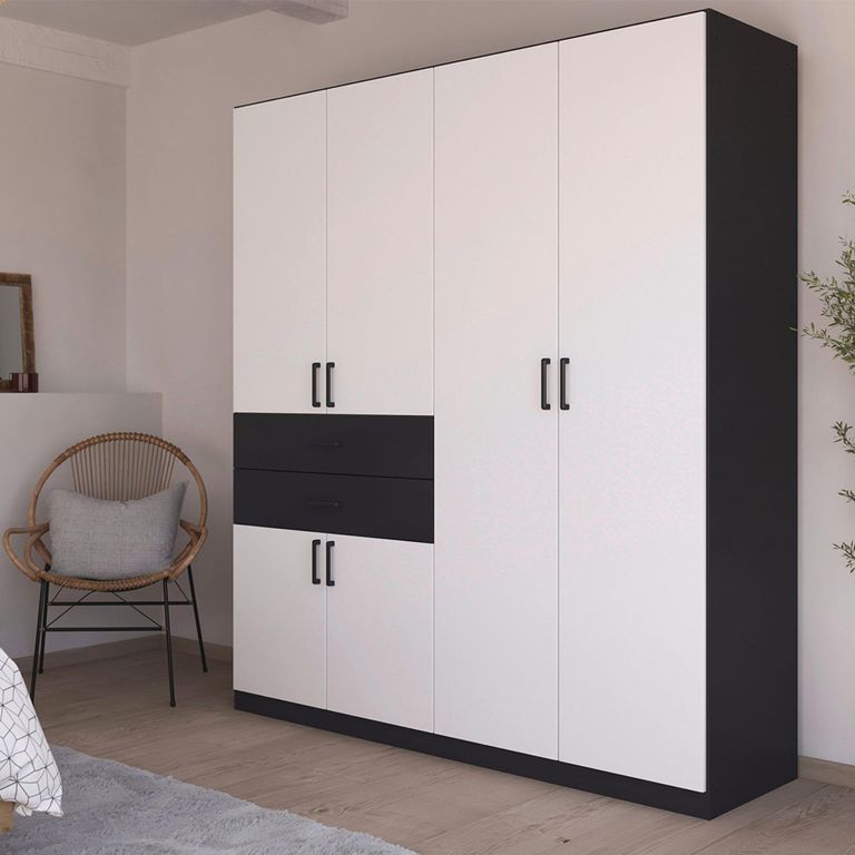 Maika Wardrobe - 181cm - 6 Door - H210cm - Metallic Dark Grey & Alpine White