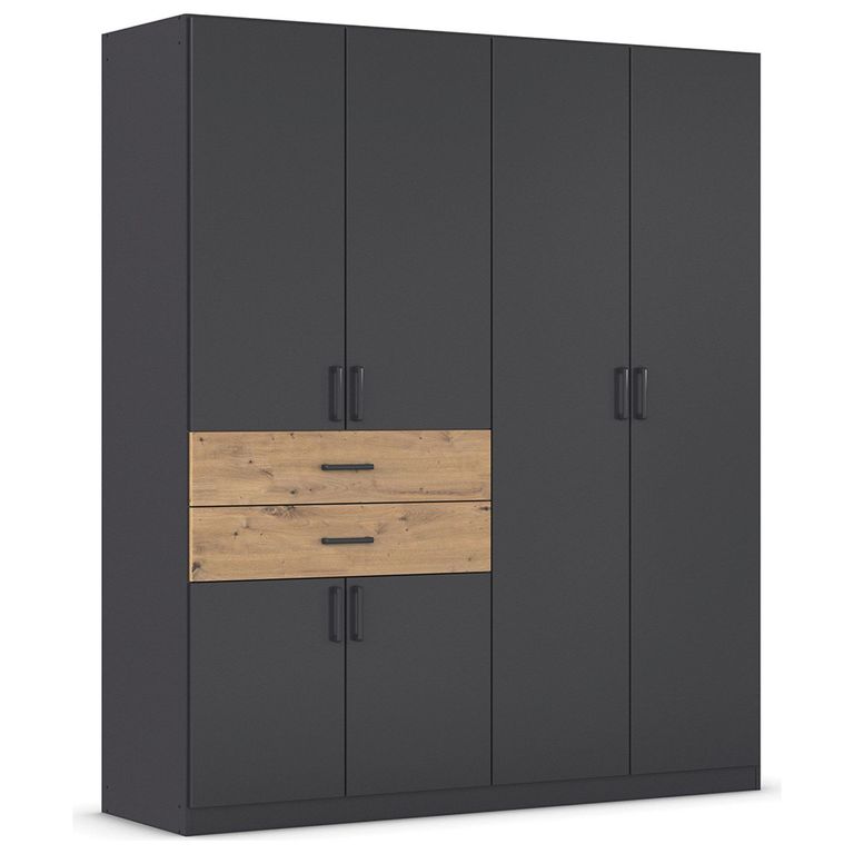 Maika Wardrobe - 181cm - 6 Door - H210cm - Metallic Dark Grey & Artisan Oak