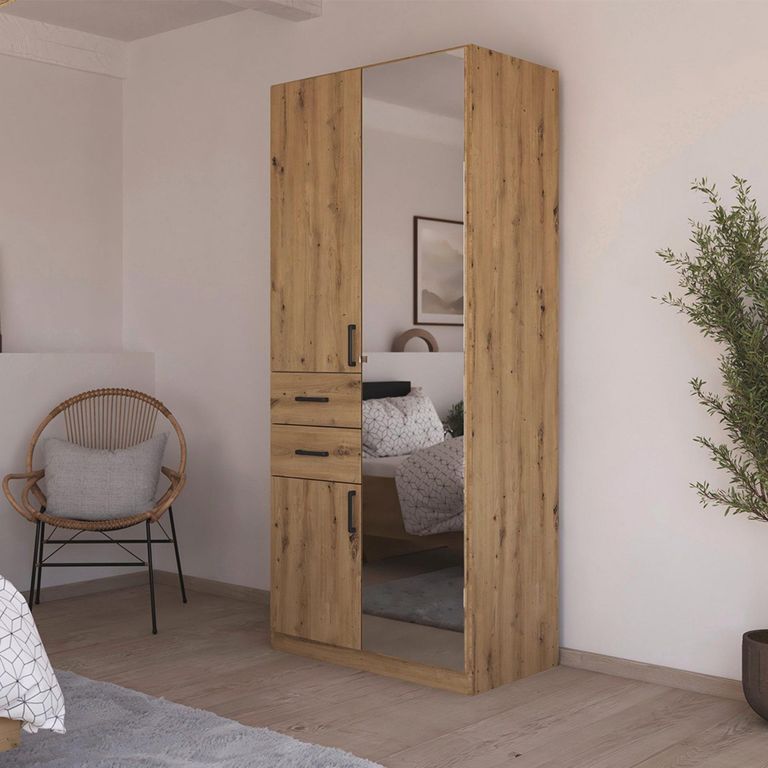 Maika Wardrobe - 91cm - 3 Door - Combi - H210cm - Artisan Oak