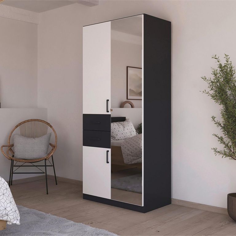 Maika Wardrobe - 91cm - 3 Door - Combi - H210cm - Metallic Dark Grey & Alpine White