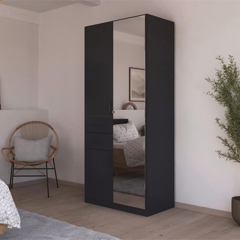Maika Wardrobe - 91cm - 3 Door - Combi - H210cm - Metallic Dark Grey