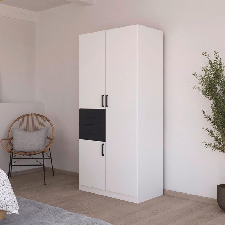 Rauch Maika 91cm 3 Door Wardrobe - H 197cm - Alpine White and Metallic Dark Grey