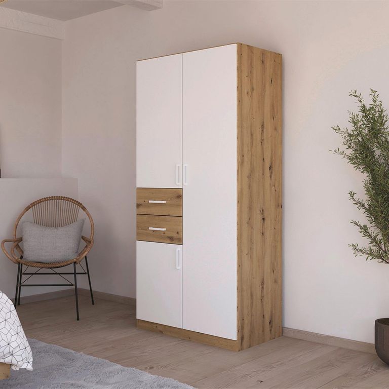 Rauch Maika 91cm 3 Door Wardrobe - H 197cm - Artisan Oak and Alpine White