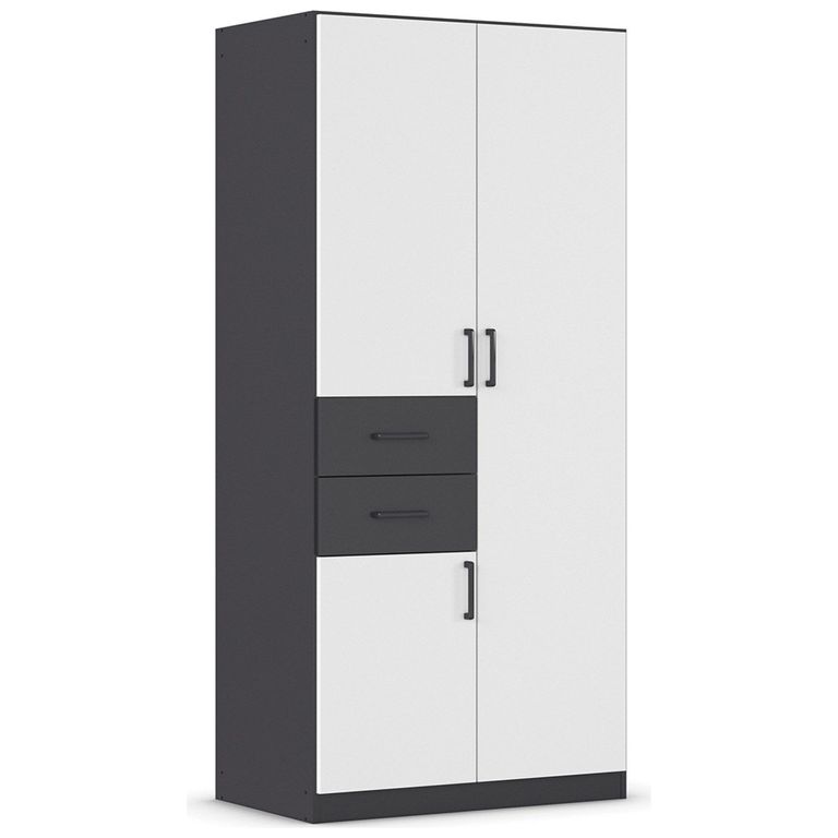 Rauch Maika 91cm 3 Door Wardrobe - H 197cm - Metallic Dark Grey and Alpine White