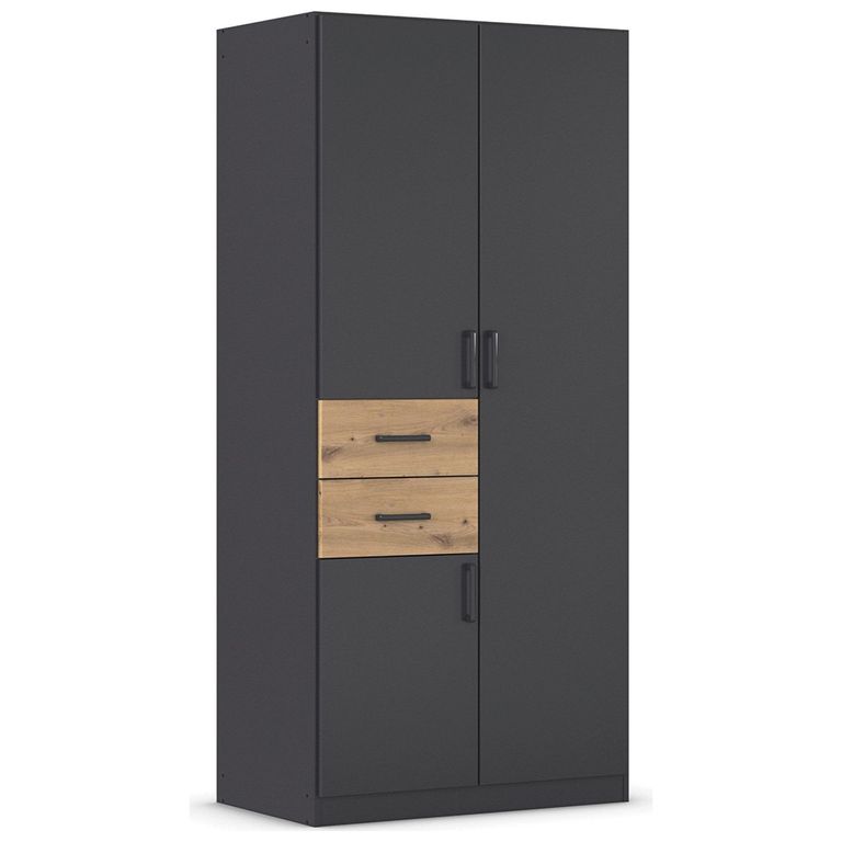 Rauch Maika 91cm 3 Door Wardrobe - H 197cm - Metallic Dark Grey and Artisan Oak