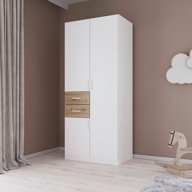Rauch Maika 91cm 3 Door Wardrobe - H 210cm - Alpine White and Artisan Oak
