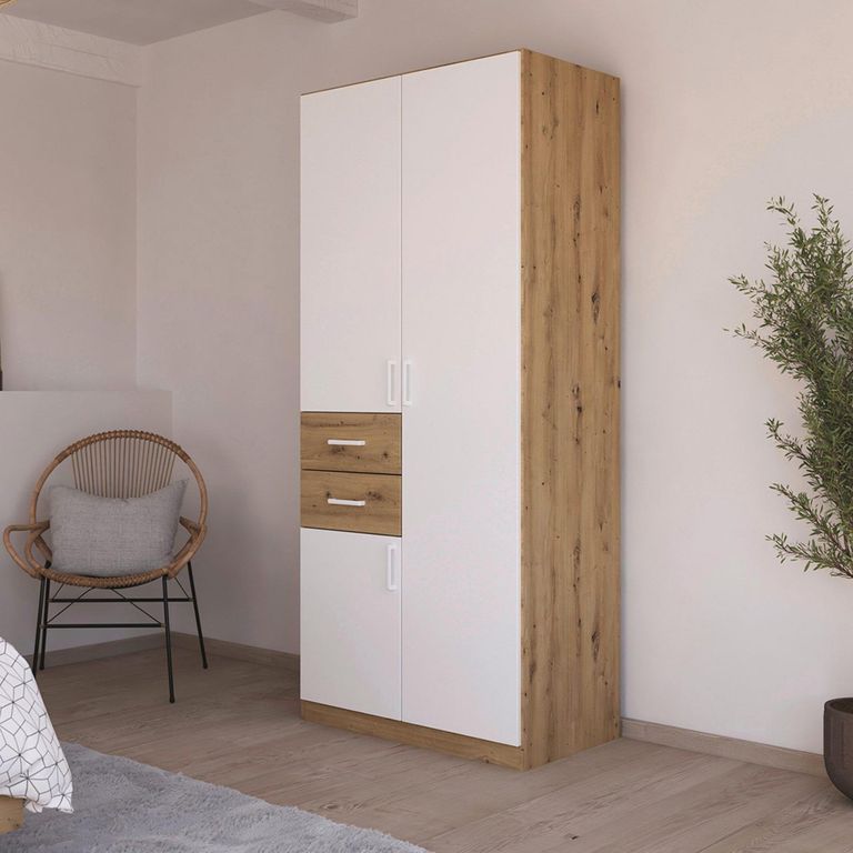 Rauch Maika 91cm 3 Door Wardrobe - H 210cm - Artisan Oak and Alpine White