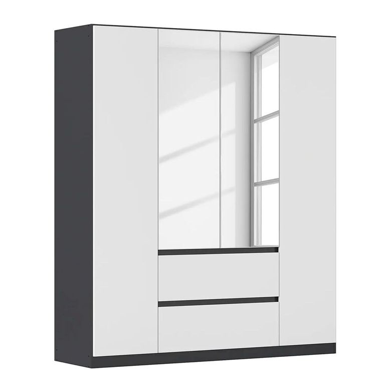 Rauch Mainz 181cm 4 Door Combi Wardrobe - Metallic Dark Grey and Alpine White