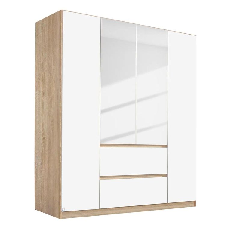Rauch Mainz 181cm 4 Door Combi Wardrobe - Sonoma Oak and Alpine White