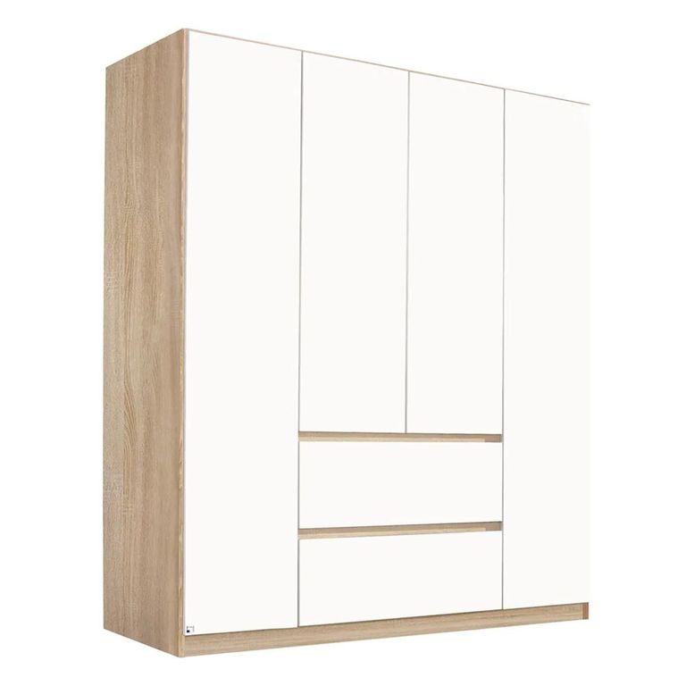 Rauch Mainz 181cm 4 Door Wardrobe with Drawer - Sonoma Oak and Alpine White