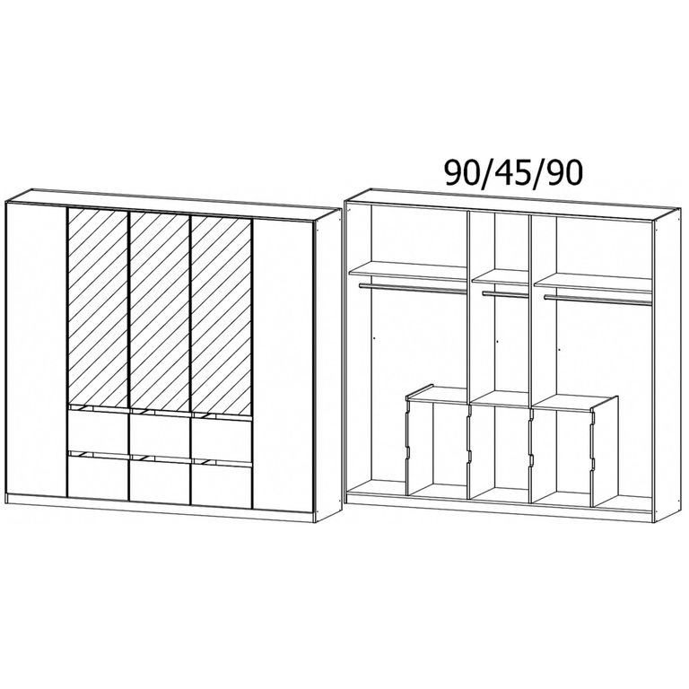 Rauch Mainz 226cm 5 Door Combi Wardrobe - Metallic Dark Grey and Alpine White