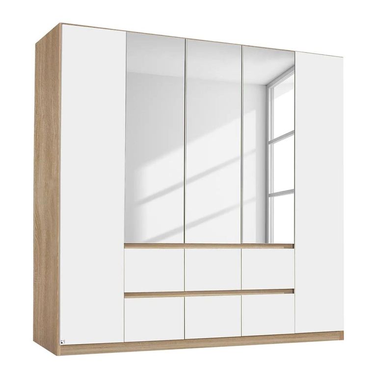 Rauch Mainz 226cm 5 Door Combi Wardrobe - Sonoma Oak and Alpine White