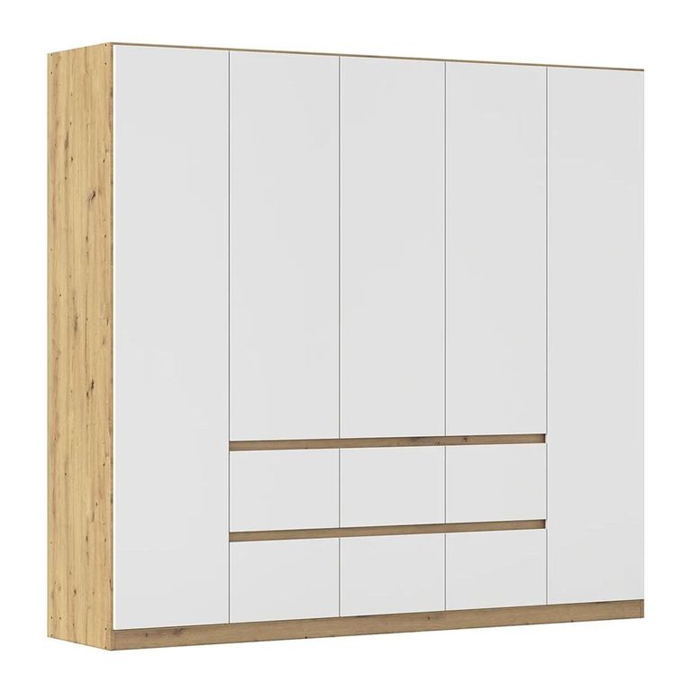 Rauch Mainz 226cm 5 Door Wardrobe with Drawer - Artisan Oak and Alpine White