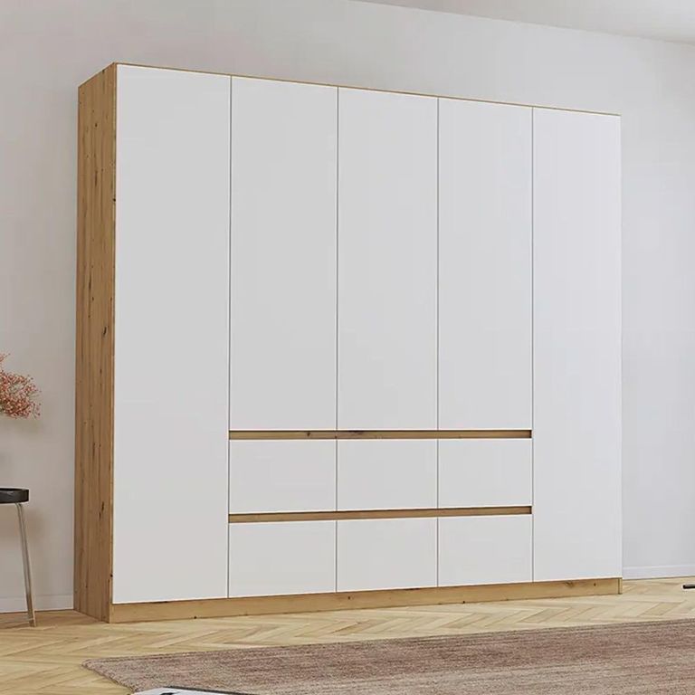 Rauch Mainz 226cm 5 Door Wardrobe with Drawer - Artisan Oak and Alpine White