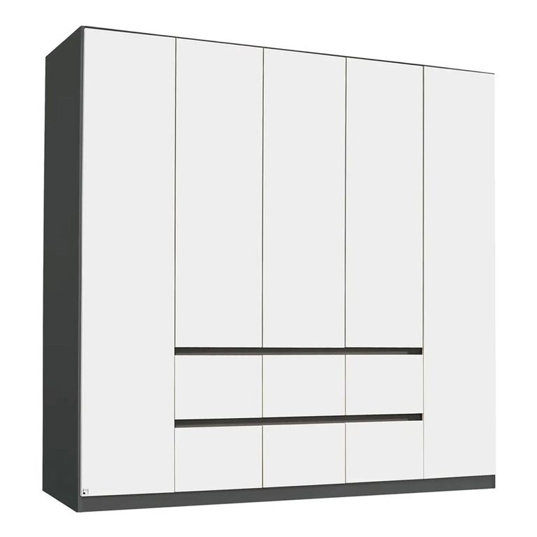 Rauch Mainz 226cm 5 Door Wardrobe with Drawer - Metallic Dark Grey and Alpine White