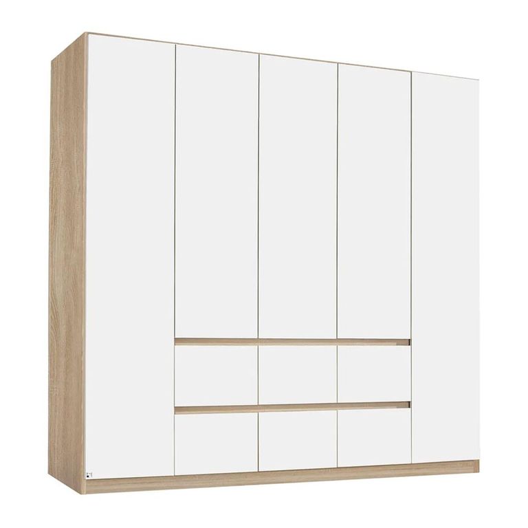 Rauch Mainz 226cm 5 Door Wardrobe with Drawer - Sonoma Oak and Alpine White