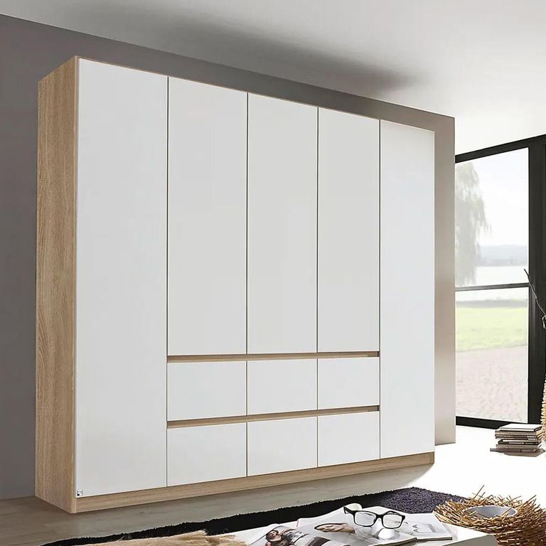 Rauch Mainz 226cm 5 Door Wardrobe with Drawer - Sonoma Oak and Alpine White