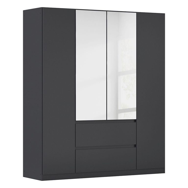 Rauch Mainz Plus 181cm 4 Door Combi Wardrobe - Metallic Dark Grey and Grey High Gloss