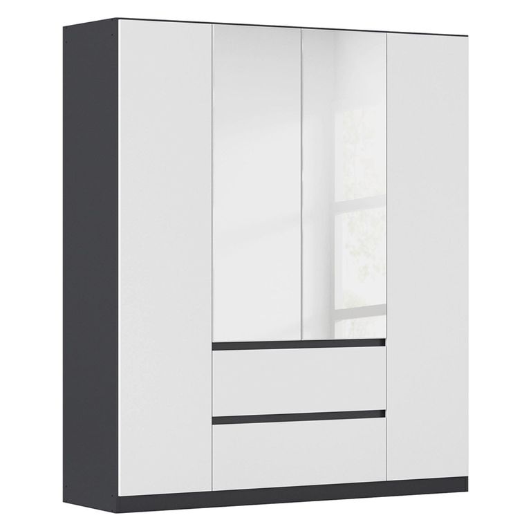Rauch Mainz Plus 181cm 4 Door Combi Wardrobe - Metallic Dark Grey and White High Gloss