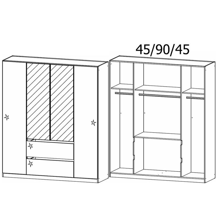 Rauch Mainz Plus 181cm 4 Door Combi Wardrobe - Metallic Dark Grey and White High Gloss