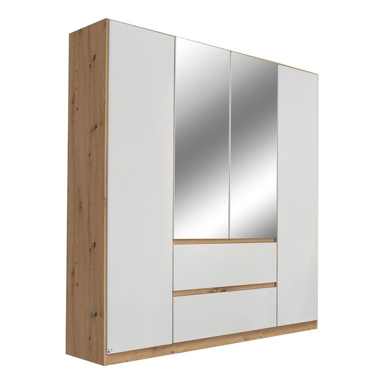 Rauch Mainz Plus 181cm 4 Door Combi Wardrobe - Sonoma Oak and White High Gloss