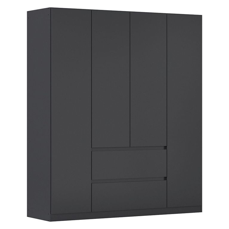 Rauch Mainz Plus 181cm 4 Door Wardrobe with Drawer - Metallic Dark Grey and Grey High Gloss