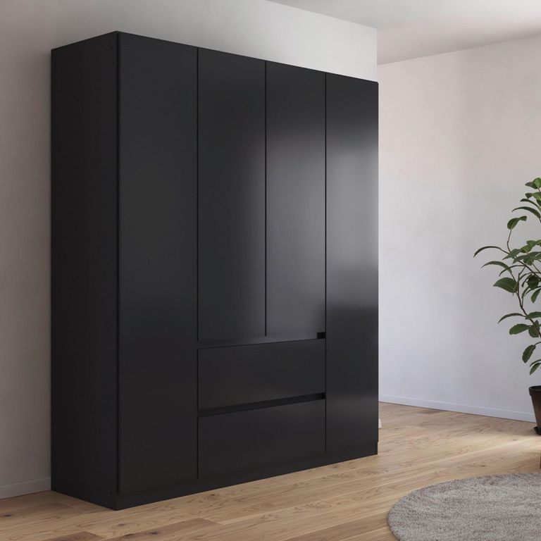Rauch Mainz Plus 181cm 4 Door Wardrobe with Drawer - Metallic Dark Grey and Grey High Gloss