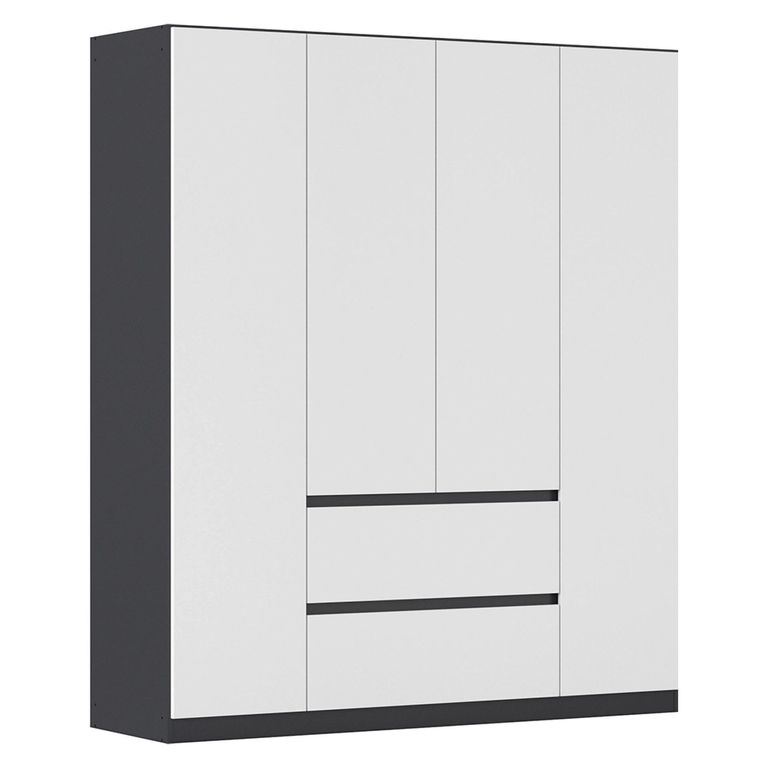 Rauch Mainz Plus 181cm 4 Door Wardrobe with Drawer - Metallic Dark Grey and White High Gloss