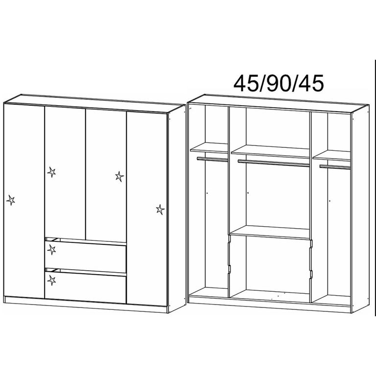 Rauch Mainz Plus 181cm 4 Door Wardrobe with Drawer - Sonoma Oak and White High Gloss