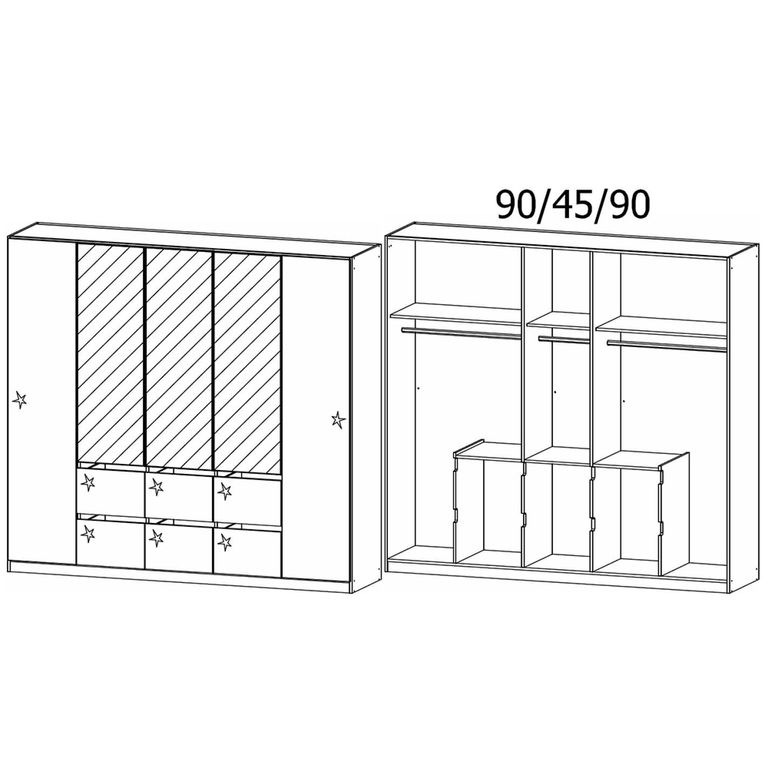 Rauch Mainz Plus 226cm 5 Door Combi Wardrobe - Alpine White and White High Gloss