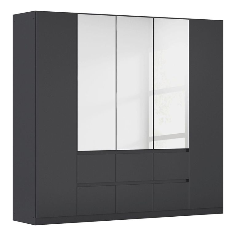 Rauch Mainz Plus 226cm 5 Door Combi Wardrobe - Metallic Dark Grey and Grey High Gloss