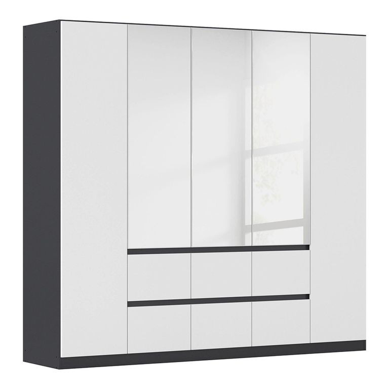 Rauch Mainz Plus 226cm 5 Door Combi Wardrobe - Metallic Dark Grey and White High Gloss