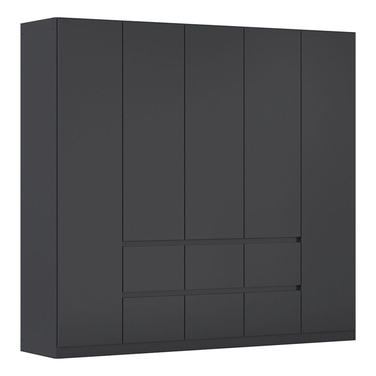Rauch Mainz Plus 226cm 5 Door Wardrobe with Drawer - Metallic Dark Grey and Grey High Gloss