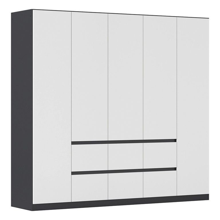 Rauch Mainz Plus 226cm 5 Door Wardrobe with Drawer - Metallic Dark Grey and White High Gloss