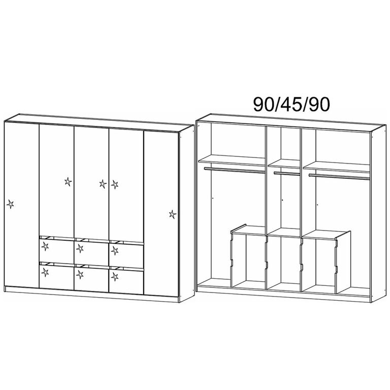 Rauch Mainz Plus 226cm 5 Door Wardrobe with Drawer - Sonoma Oak and White High Gloss