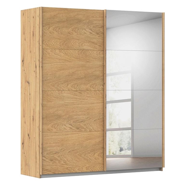 Rauch Malva 181cm 2 Door Sliding Wardrobe with Mirror - Artisan Oak
