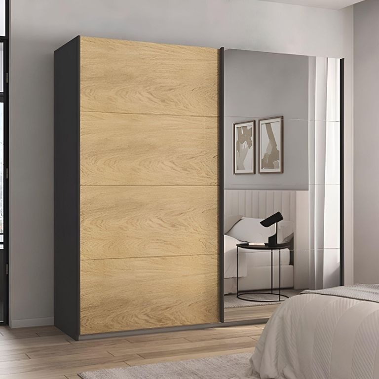 Rauch Malva 181cm 2 Door Sliding Wardrobe with Mirror - Metallic Dark Grey