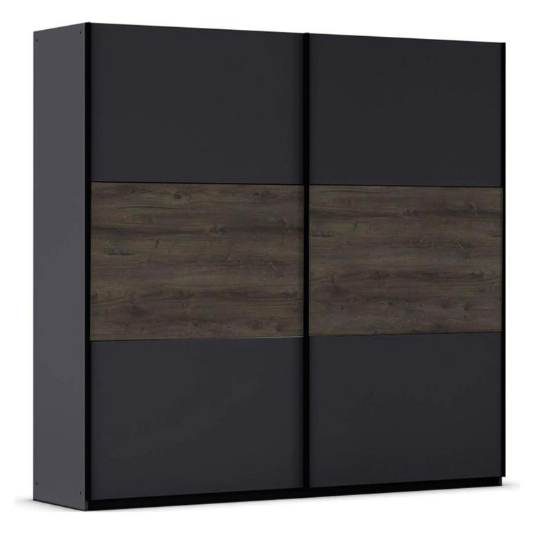Rauch Marbella 218cm 2 Door Sliding Wardrobe with Extras - Metallic Dark Grey and Atlantic Dark Oak