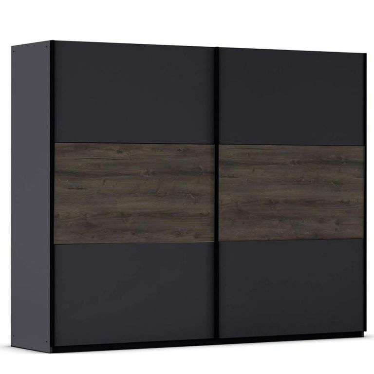 Rauch Marbella 261cm 2 Door Sliding Wardrobe - Metallic Dark Grey and Atlantic Dark Oak